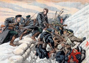 日本の塹壕へのロシアの攻撃、日露戦争、1904-5 作： Unbekannt