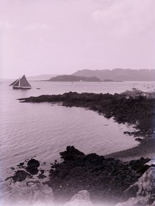 デボンのプリマス近くの海岸沖の帆船。 作： Unbekannt