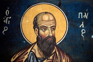聖パウロ：14世紀のビザンチン様式のフレスコ画（1332年） ナトヘクス、南壁 フォルビオティサ聖母教会、アシノウ ユネスコのサイト トロードス地域、キプロス 作： Unbekannt