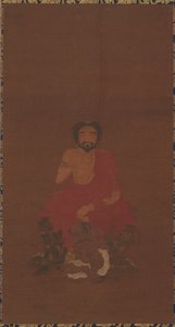 3 つの鬼のような生き物に座っている釈迦牟尼、おそらく元から明王朝初期、14 ～ 15 世紀 作： Unbekannt