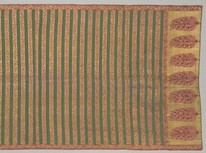 フローラと縞模様のフィールドが付いたサッシ、1700年代。