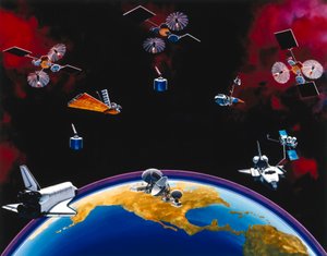 衛星、通信、USA TDRSSコンステレーションと地上局 作： Unbekannt