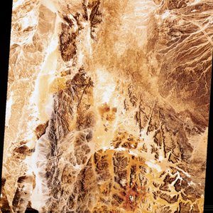 人工衛星、地球観測、アメリカ ランドサットの地球のフォールスカラー画像 作： Unbekannt