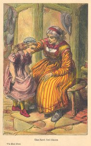 ハンス・クリスチャン・アンデルセンの赤い靴のシーン、c1879 作： Unbekannt