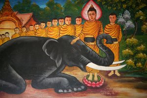 ラオスのビエンチャンにある仏陀の生活の一場面 作： Unbekannt