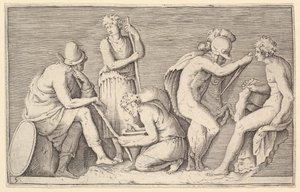 戦士の殺害ラムと他の4人のフィギュアとの犠牲のシーン、ca。 1599-1622。 作： Unbekannt