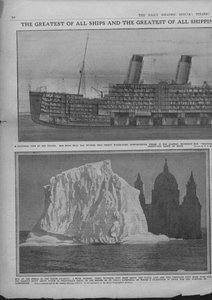 タイタニック号と氷山の断面図、1912年4月20日。