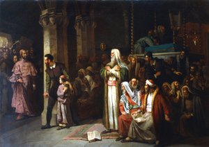 1868年、トーラーの朗読中のシナゴーグでの礼拝 作： Unbekannt