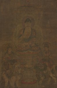 Shakyamuni Triad：ManjushriとSamantabhadraが参加した仏c。 900。 作： Unbekannt