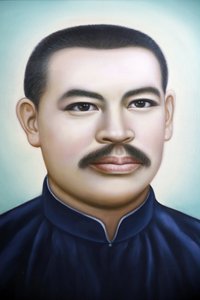 宗教的なクリスチャンアイテムを販売するショップ。Francois Xavier Truong Buu Diep神父。ポートレート。ホーチミン市。ベトナム 作： Unbekannt