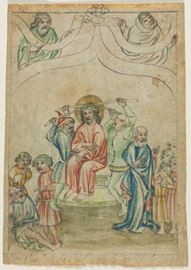 Biblia Pauperumからの単一の葉：十字架を背負ったキリスト、c。 1410年。 作： Unbekannt