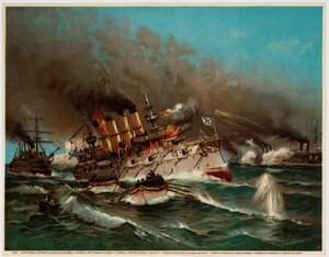 1904年のチェムルポ湾の戦いでのロシア巡洋艦ヴァリャグの沈没 作： Unbekannt