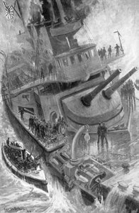 日本の軍艦初瀬の沈没、日露戦争、1904-5 作： Unbekannt