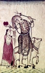 シヴァ、その後に彼の配偶者パールバティが続き、雄牛、ナンディ、c1730 と一緒に歩いています。 作： Unbekannt
