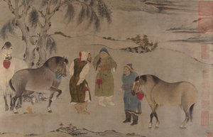 6頭の馬、13〜14世紀。 作： Unbekannt