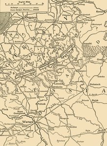 1915年、c1920年2月のワルシャワ北部でのドイツの攻撃を示す地図をスケッチします。 作： Unbekannt
