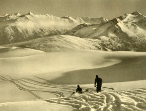オーストリア、ゲルロス高原でスキーをする（c1935）。