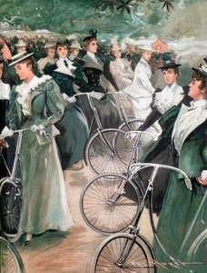 1896年、ロンドンのハイドパークで自転車に乗る社会の女性たち 作： Unbekannt