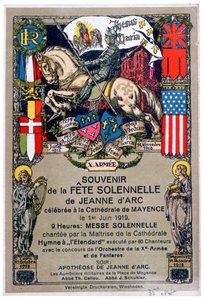 1919年、ドイツのマインツ大聖堂で上演された、ジャンヌダルクを称えるフェスティバルのお土産 作： Unbekannt