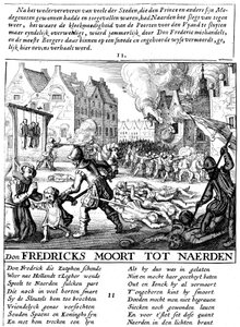 1567〜73年のオランダでのスペイン統治中にスペイン軍が建物に火をつけ、虐殺した 作： Unbekannt