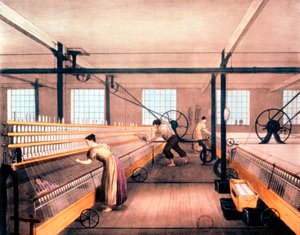 1825年にリチャードロバーツによって考案されたタイプの自己作用型ミュールを備えた紡績綿