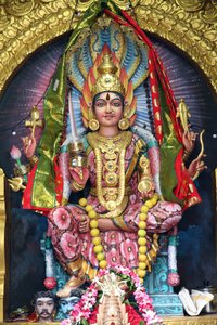 スリ・ヴィーラマカリアマン・ヒンドゥー寺院。南インドのヒンドゥー教の雨の女神、スリ・マリアマン（マーリアムマ、Mari ou Amman） 20160818、シンガポール、シンガポール 作： Unbekannt