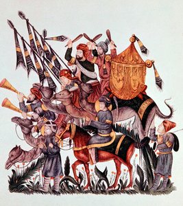 13世紀のサラセン軍の標準的な持ち手、ドラマー、トランペッター 作： Unbekannt