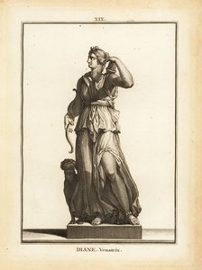 弓矢と矢筒を持ったローマの狩猟の女神、ダイアナ・ヴェナトリクスの彫像 作： Unbekannt