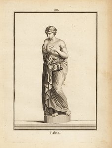 白鳥の姿をしたゼウスに誘惑されたエトリアの王女で後にスパルタの女王となったレダの像 作： Unbekannt