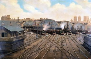 1910年頃、ヨークシャー州ヨーク駅の蒸気機関車 作： Unbekannt