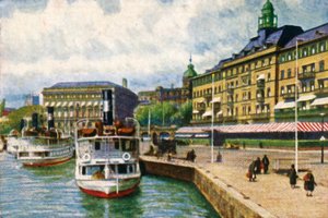 グランドホテル、ストックホルム、c1928によって岸壁で蒸気船。 作： Unbekannt