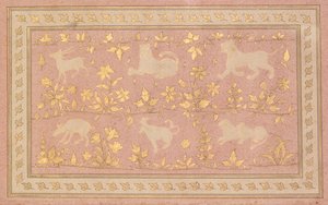 ライオンとガゼルのステンシルシーンc。 1710年。 作： Unbekannt