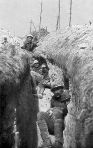 第一次世界大戦、1917年5月20日、コルニエット南部の塹壕の担架担ぎ手 作： Unbekannt