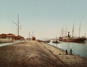 エル・カンタラのスエズ運河、1900年頃（カラーフォトクローム 作： Unbekannt