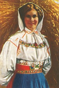 スウェーデンの伝統的な衣装を着た女性、c1928。