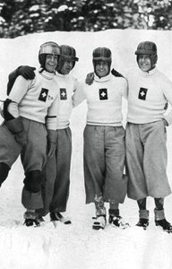 スイスの4人ボブスレーチーム、冬季オリンピック、ドイツ、ガルミッシュパルテンキルヒェン、1936年 作： Unbekannt