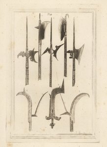 剣の刃のハルバード1,3,5、茶色のお札2、ロッホアックス4、古代のお札6、小さな鐘のついた手のお札7、シュルーズベリーのバッテフィールドで発見されたお札8 作： Unbekannt