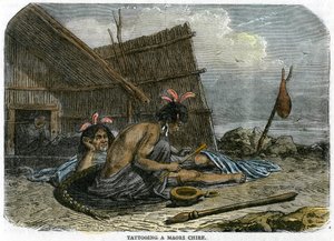 マオリ族の首長、ニュージーランド、c1875を入れ墨 作： Unbekannt