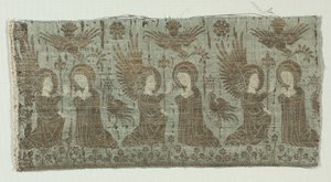 受胎告知のある布片、1370-1400。 作： Unbekannt