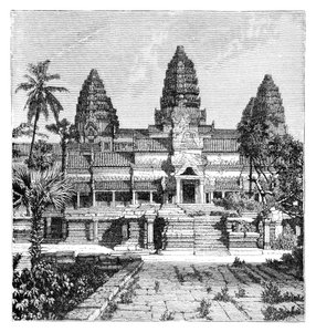1895年にカンボジアのアンコールワットにある寺院の正面ファサード 作： Unbekannt