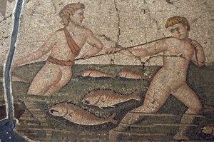 トルコ、ヴァクトの「タラセと裸の漁師」のモザイク、詳細。 作： Unbekannt
