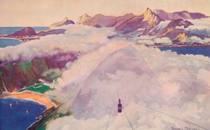 1914年にシュガーローフマウンテンから降りるロープウェイカー 作： Unbekannt
