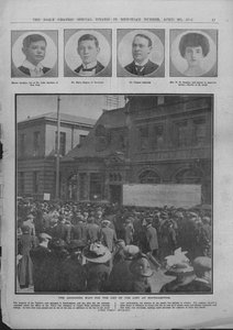 1912年4月20日、サウサンプトンでの失われた者のリストの苦痛な待機。 作： Unbekannt