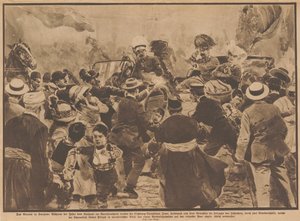 1914年6月28日、サラエボで起きたオーストリアのフランツ・フェルディナンド大公夫妻の暗殺事件。 作： Unbekannt