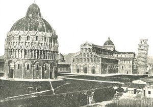 洗礼堂、大聖堂、斜塔、ピサ、イタリア、1895年。 作： Unbekannt