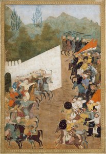 Shahbarghan の戦い、皇帝の Padshahnama Chronicle からのフォリオ、17 世紀。 作： Unbekannt