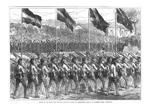 ブラックウォッチ第42回ハイランダーズ、ポーツマス、ガバナーズグリーンに行進、1874年。 作： Unbekannt