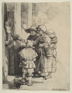 盲目のハーディガーディプレーヤーと施しを受けた家族、1648年。 作： Unbekannt