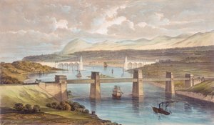 ブリタニア管状橋、メナイ海峡、ウェールズ、c1850 作： Unbekannt