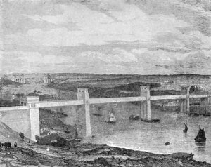 メナイ海峡を渡るブリタニア管状橋、1850年...、1901年。
